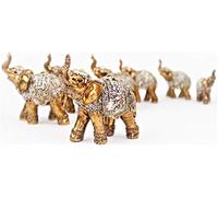 usamjtable Set of 7 Lovely Lucky Elephants Statues Feng Shui Figurine Home Decor Housewarming Birthday Display Stands (Brass)
