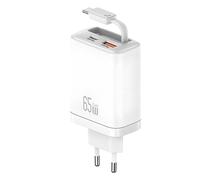 Usams, Caricatore GaN 65W 2 Porte USB PD e PPS con Cavo Retrattile USB-C Veloce