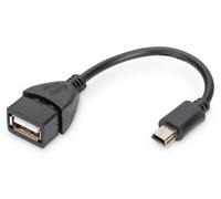 Digitus AK-300310-002-S, CAVO ADATTATORE USB 2.0 OTG, CONNETTORI MINI USB"B" MASCHIO - USB"A" FEMMINA, 20 CM, Nero