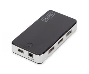 USB 2.0 Hub 7-port, 7x USB A/F, 1x USB mini in xt. power supply 5V DC 3.5A, 1m, bl