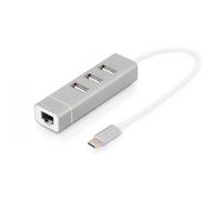 USB 2.0 Type-C 3-Port HUB & Fast Ethernet LAN 3x USB A/F, 1x RJ45 Lan, Chipset: FE1.1S/RTL8152B