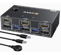 USB 3.0 HDMI + DisplayPort Switch KVM 2 PC 2 Monitor 4K@60Hz 2K@120Hz, MLEEDA KVM Switch Dual Monitor con 4 Porte USB 3.0 per Tastiera, Mouse, Dotato Telecomando Cablato e Cavi