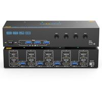 USB 3.0 Switch KVM 3 Monitor 4 PC 4K@60Hz, Simulazione EDID, MLEEDA 2 HDMI + DP Switch KVM 4 PC Condividi 3 Monitor e 4 porte USB 3.0, Dotato 12V Alimentatore, Telecomando con cavo e 4 Cavi USB