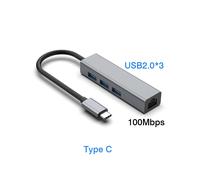 (USB C 100M USB2.0)HUB USB C HUB Type C Splitter Hub USB con adattatore Ethernet RJ45 USB3.0 1000Mbps
