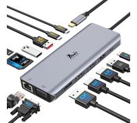 USB C Docking Station 4 Monitor 13 in 1 Hub USB C con DisplayPort 8K@30Hz, 2 HDMI 4K@60Hz, VGA, 3 USB A/C 3.1 (10Gbps), PD 100W, Gigabit Ethernet, Adattatore Multi-Monitor SD/TF per MacBook Dell HP