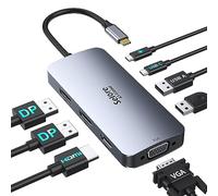USB C Docking Station Dual Displayports 8 in 1 Multiport Adapter con 4K HDMI, 2 * 4K DP, 1080P VGA, 2*USB2.0, USB C Data, 100W PD 3.0, Laptop Multi Monitors Station per Dell HP