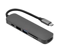 USB C Hub 6 in 1 adattatore multiport in lega di alluminio con lettore di schede TF HDMI SD 4K per laptop Nero 29 x 105 x 12mm