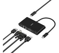 USB-C Multimedia + Charge Adapter (GBE, HDMI, VGA, USB-A), BLK (100W PD)