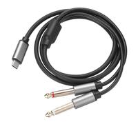 USB C to Dual 6.35mm 1/4" Stereo Splitter Y Cable Black Audio Cord for Smartphone, Laptop Link Amplifier, Hybrid Console Mixer, Speaker, 1m/3.3ft