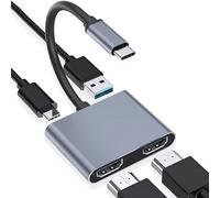 USB C to Dual HDMI Adapter 4K 60hz, Type C to HDMI Splitter for 2 Monitors, 4 in 1 USB C Hub 2HDMI, USB 3.0, 100W PD, Extended Display for MacBook Air/Pro Thunderbolt 4, Multiport Two Screen Dongle
