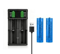 USB Caricabatterie con 2 Pezzi 2200 mAh Batterie Button Top Ni-MH, 2 Baie Display LCD Caricatore USB Universale Batteria Caricatore per Fotocamera/Piccolo Ventilatore/LED Lampada Frontale/Luci Solari