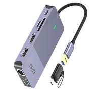USB Docking Station GIQ USB C HUB USB 3.0 to Dual HDMI VGA Adapter Triple Display USB C Laptop Docking Station Dual Monitor HDMI Splitter Extender Compatible with MacBook M1 M2 M3 M4 M5 USB Dock-Gray