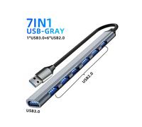 (USB grigio) Hub USB 7 in 1 3.0 Adattatore di alimentazione splitter hub USB multiplo USB 2.0 Espansore