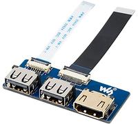 USB HDMI Adattatore per Waveshare CM4-IO-BASE, Convertitore da USB 2.0 a HDMI con 2 porte USB 2.0, 1 porta HDMI, 1 Connettore USB 2.0 FFC, 1 Connettore HDMI FFC