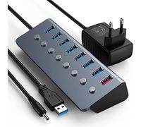 USB Hub Alimentato 3.0 con 5V/3A Adattatore, 8 Porte USB Presa Multipla Interruttore On/Off Ciabatta Trasmissione Dati e Led Spia Luminosa USB HUB per MacBook Air/Pro, iPad Pro, Microsoft, Windows