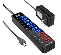 USB Hub, Atolla Powered USB 3.0 Hub, 11 porta USB Splitter(7 porte USB 3.0 + 4 porte USB 3.0 Smart Charging Port) con interruttori singoli e 12 V/4 A Power Adapter per dispositivi USB ad alta potenza.