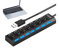 USB Hub, Multi-Port Splitter, Data Transfer Station, Compact Anti-Slip Base, Independent Button Control, for Remote Work, Game Setup, Studio, Travel, Photography Use, (ABS)