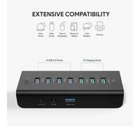 USB Hub Splitter 7 in 1 ; Sdoppiatore 4 Porte USB 3.0 + 3 di Ricarica 36W CB-H19