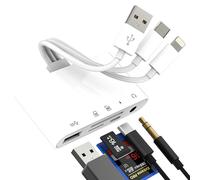 USB Lightning USB C HUB (5 in 1) OTG 3.0 Adattatore SD Card Reader 3.5mm Convertitore per cuffie per iPhone 16 15 14 per Apple per iPad Micro SD Memory Stick Tipo C Porta di Ricarica Dongle Memoria