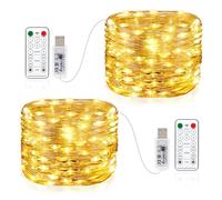 USB Luci di Fata LED, 15M 150 LED Spina USB con Telecomando 8 programma Timer Catena Luminosa per Interni ed Esterni, Natalizi, Matrimoni, Feste di Compleanno - 2 Pezzi