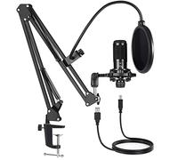 USB Microphone with Arm Condenser Computer Microphone Stand with Ring Light Studio Kit Suitable for Game Video Recording (Color : Black Size