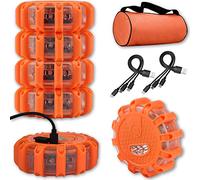 USB Rechargeable LED Road Flares Emergency Lights-Roadside Warning Car Safety Beacon Flashing Disc Flare Kit with Magnetic Base for Vehicles & Boat | 6 Beacon Disc Pack