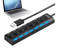 USB Splitter - ABS, Compact Data Splitter Multi-Port Design | Anti-Slip Base and Independent Button Control, USB Hub for Home, Office, Studio, Travel, Setups, Remote Work