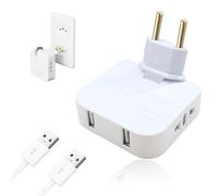 USB US to EU Plug, Adattatore Piatto Salvaspazio, 2 Porte USB, 180°Rotable Presa, per Casa e Ufficio (Bianco)