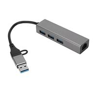 USB3 0 Hub 4 Port USB C to RJ45 Adapter Aluminum Alloy High Speed Data Transfer 5Gbps Plug and Play for Laptop Desktop Silver Gray