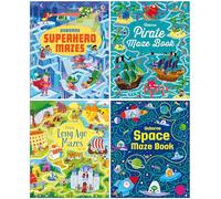 Usborne Maze Series Collection 4 Books Set(Superhero Mazes, Pirate Maze Book, Long Ago Mazes & Space Maze Book)