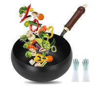 Usceshonn Iron Pot, 24/26/28cm Handmade Hammered Uncoated Thick Iron Pot with Wooden Lid/Glass Cover, Usceshonn Cast Irons Pots for Multi-Cooking, Japanese Irons Pan (No Lid,24cm)