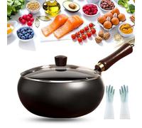 Usceshonn Iron Pot, 24/26/28cm Handmade Hammered Uncoated Thick Iron Pot with Wooden Lid/Glass Cover, Usceshonn Cast Irons Pots for Multi-Cooking, Japanese Irons Pan (Glass Lid,28cm)