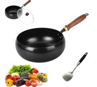 Usceshonn Iron Pot, Handmade Hammered Large Belly Pot with Wooden Lid/Glass Cover,Without Coating Large Capacity & Deep, for Baking, Cooking, Stewing (Glass lid,28cm)