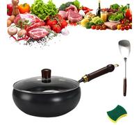 Usceshonn Iron Pot,mexicoify uncoated thick iron pot, Hand-Forged Non-Stick Pan, Triple Stainless Steel,with Wooden Lid/Glass Multi - Purpose for Baking, Cooking, Stewing (B, 24cm)