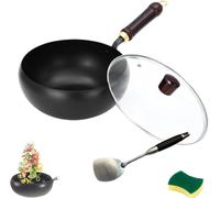 Usceshonn Iron Pot, Uncoated Thick Iron Pot, Hand-Forged Non-Stick Pan, With Lid And Spatula, Easy To Clean for Baking, Cooking, Stewing (11 in,With glass cover)
