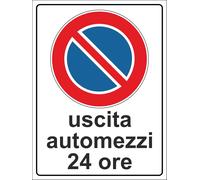 USCITA AUTOMEZZI DIVIETO DI SOSTA Cartello in Alluminio composito 30X40