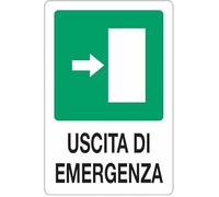 Uscita di emergenza - con freccia a destra - CARTELLO SEGNALETICO ISO 7010 in Adesivo Resistente, Pannello in Forex o Pannello In Alluminio (PANNELLO IN ALLUMINIO 20X31 CM)