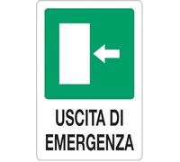 Uscita di emergenza - con freccia a sinistra - CARTELLO SEGNALETICO ISO 7010 in Adesivo Resistente, Pannello in Forex o Pannello In Alluminio (PANNELLO IN FOREX 20X31 CM)