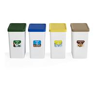 USE FAMILY - Lotto di 4 pattumiere riciclaggio 28 l - Secchio di vetro, carta, imballaggi e organico - Con 4 adesivi riciclaggio - Adatto per sacchetti da 30 litri - Secchi per rifiuti ecologici in