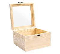 Useekoo Scatola in legno non finita con coperchio a cerniera superiore in vetro, 17,9 x 17,9 x 11,7 cm, grande scatola in legno per conservare oggetti, gioielli da collezione e decorazioni per la casa