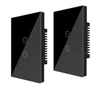 UseeLink Interruttore Della Luce Intelligente WiFi, con Touch Screen in Vetro Temperato, 2 Gang, Funziona con Alexa/Google Home, Telecomando, Timer, Conduttore Neutro Richiesto, Nero (2 PCS)