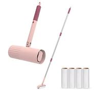 Useful Co Rullo Peli Animali con Manico Allungabile (1 Scopa + 4 Rulli Adesivi), Spazzola Levapelucchi per Tessuti, Tappeti, Letti, Divani e Tende, Togli Peli Animali con Rotolo Adesivo (Rosa)