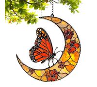 usefulbeauty Monarch Butterfly e Moon Sun Catcher, Monarch Butterfly Sun Catcher - Monarch Butterfly and Floral Moon Window Sun Catcher - Ornamento in acrilico, eleganza della natura per il tuo