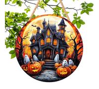 usefulbeauty Pannello per porta Halloween - Pannello murale in legno 2D Halloween,Decorazione spaventosa di capitano pirata e casa infestata con fantasma bianco e zucca per la festa d'autunno e il
