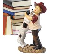 usefulbeauty Statuetta di piccolo ragazzo, statua di piccolo ragazzo, scultura in resina per ufficio, statua di scena di cowboy e cane, statuetta di accento di vita rurale per decorazione del salone