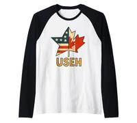USEH Funny USA flag Canada flag Half Canadian American Maglia con Maniche Raglan