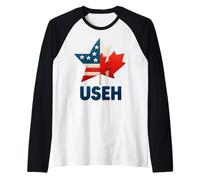 USEH Funny USA flag Canada flag Half Canadian American Maglia con Maniche Raglan