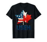USEH Funny USA flag Canada flag Half Canadian American Maglietta