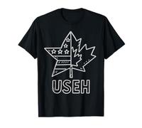 USEH Funny USA flag Canada flag Half Canadian American Maglietta