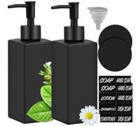 USENG 2pcs Dispenser Sapone Nero, 350ml Bottiglie Vetro per Bagno,Porta Sapone Nero Adatto per Cucina Bagno Mano Lavare Lavanderia Detersivo Dispenser Sapone Bagno Moderno